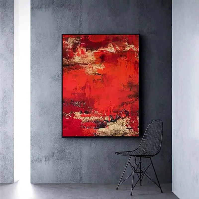 Ручная роспись Современная масляная живопись текстура красная черная Золотая