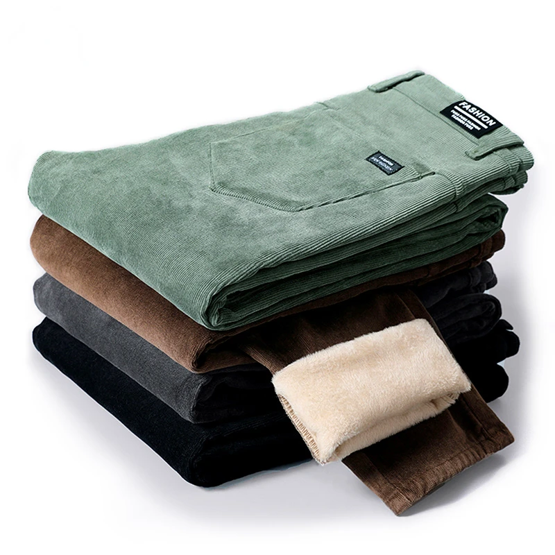 

Брендовая одежда, зимние мужские теплые вельветовые брюки, модные плотные флисовые облегающие офисные хлопковые кашемировые брюки, мужские большие размеры 28-38