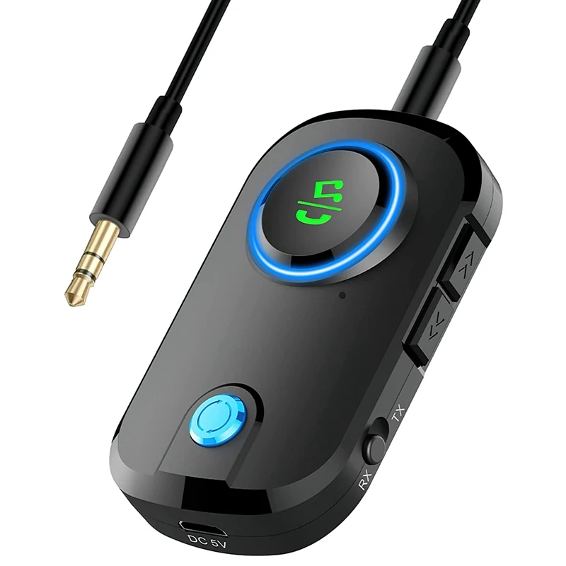 

Bluetooth Transmitter Receiver With Microphone,Bluetooth 5.0 Wireless 3.5Mm AUX Audio Adapter Low Latency