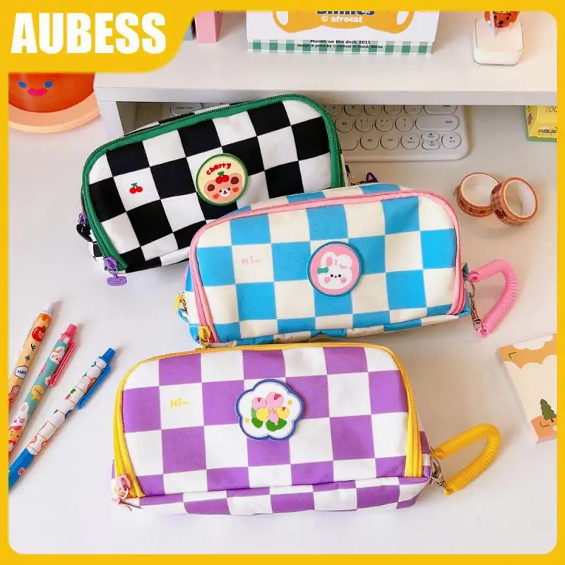 

Minimalist Style Pencil Bag Suitable For Placing Various Stationery Thickened Edge Wrapping Simple Grid Pencil Case Pencil Box