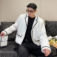 korean men blazer color contrast men blazer suit coat mens loose casual short blazer masculino de luxo