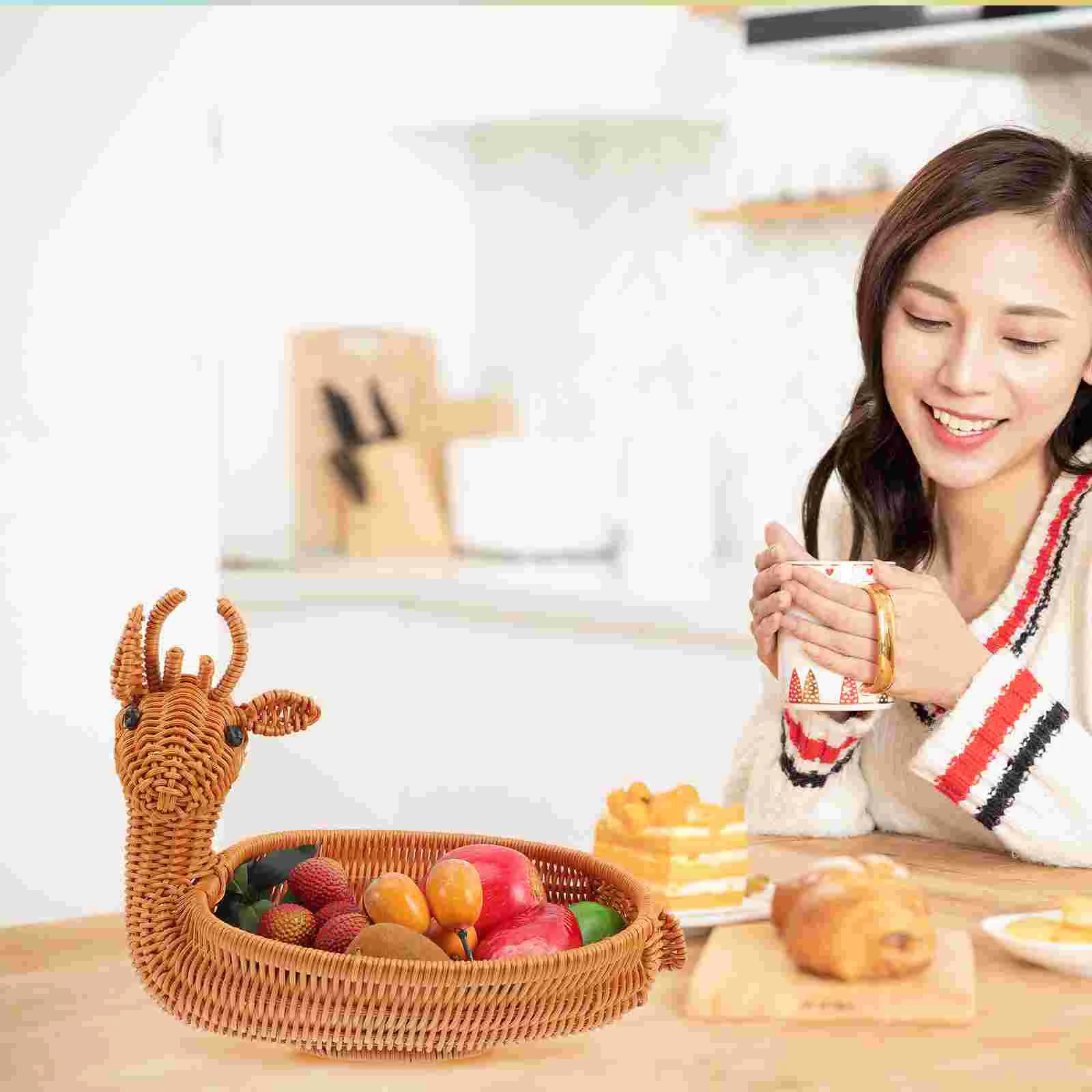 

Basket Woven Storage Rattan Fruitxmas Display Bowl Bread Wicker Serving Baskets Baske Elk Desktop Candy Christmas Design