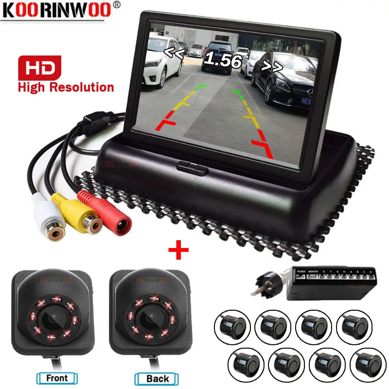 

Koorinwoo Auto Parking Sensors 8 Smart Front Cameras Back Cam + HD Monitor Mirror Image Sounds System For Sensors Radar Detector