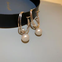 new trendy 14k real gold big pearl hoop earrings for women korean fashion geometry jewelry s925 silver needle wedding party gift