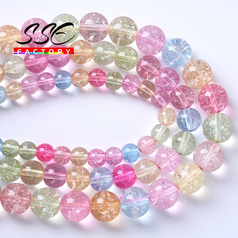 

Colorful Cracked Crystal Quartz Glass Beads Round Loose Spacer Beads For Jewelry Making Diy Bracelet Accessories 6 8 10 12mm 15"