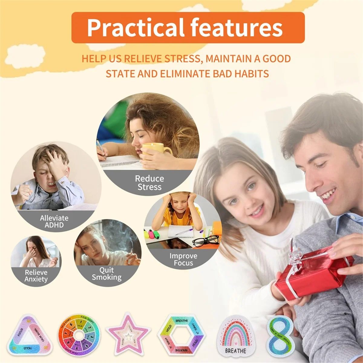 60 шт. успокаивающие полоски сенсорные наклейки тревоги для дыхания предметы