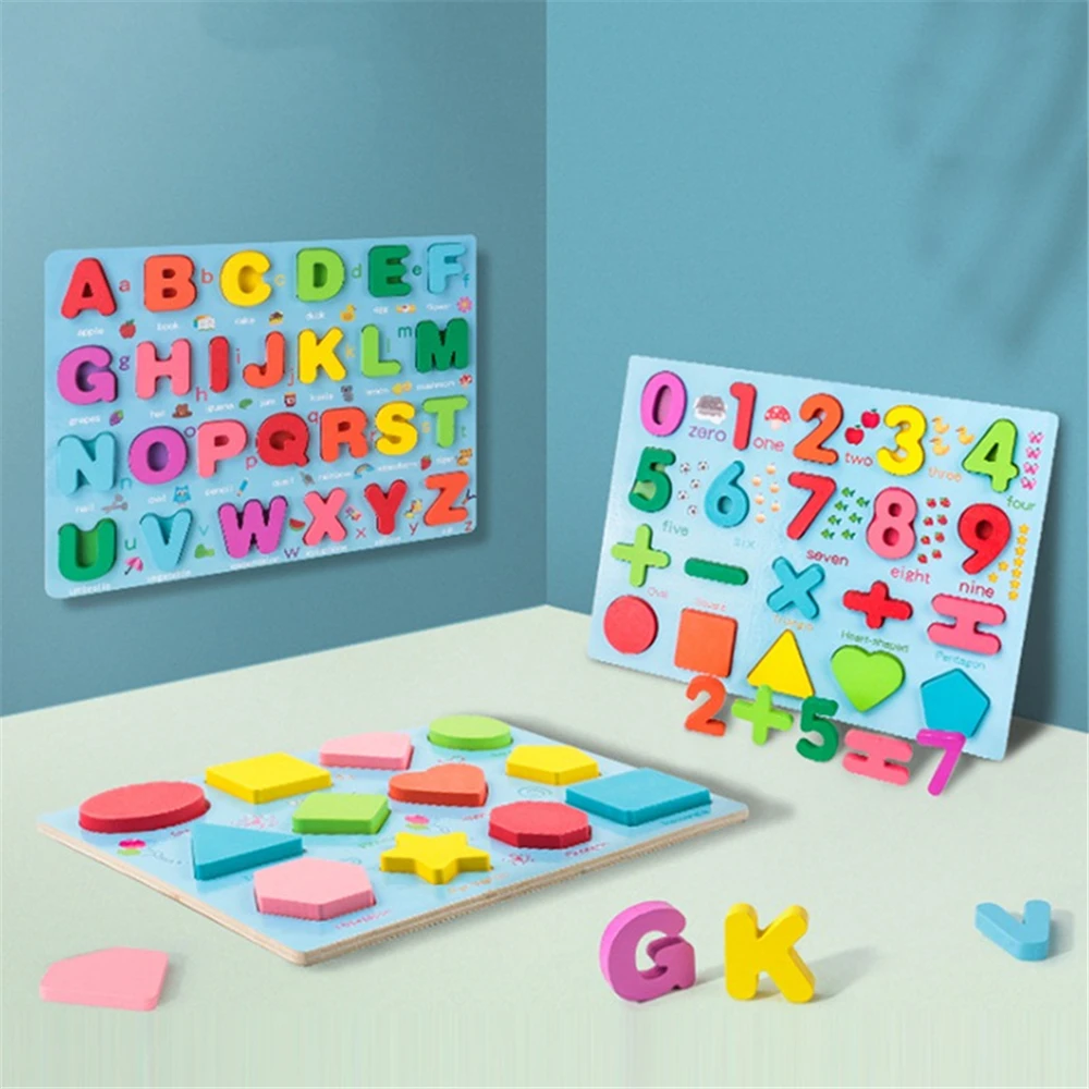 

Деревянная доска с цветным алфавитом и цифрами, 1 шт., 3D пазл, детская игрушка для раннего развития, Семейная Игра с подходящими буквами