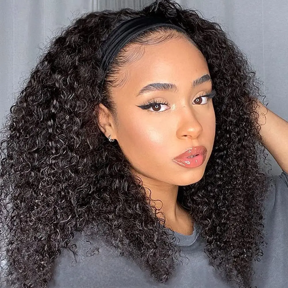 

Jerry Curly Headband Wigs For Black Women Human Hair Wigs Glueless Brazilian Remy Kinky Curly Full Machine Made Wigs