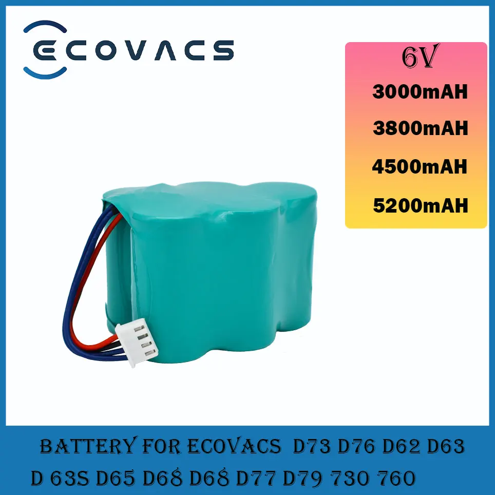 

Ecovacs 6V 3500Mah Vervanging Ni-MH батарея Для Ecovacs Deebot D73 D76 D62 D63 D 63S D65 D68 D68 D77 D79 730 760 Tbd71 2 шт.