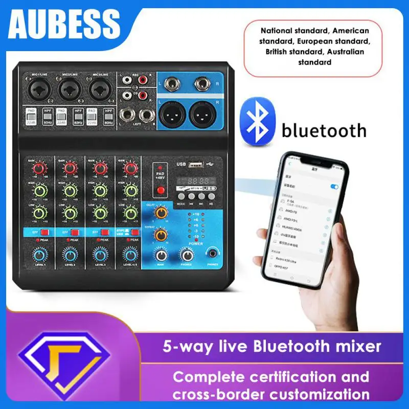 Black Blue Sound Mixers Professional Sound Cards Live Streaming Audio Sound Changer Mixer Recording Sound Card Mixers