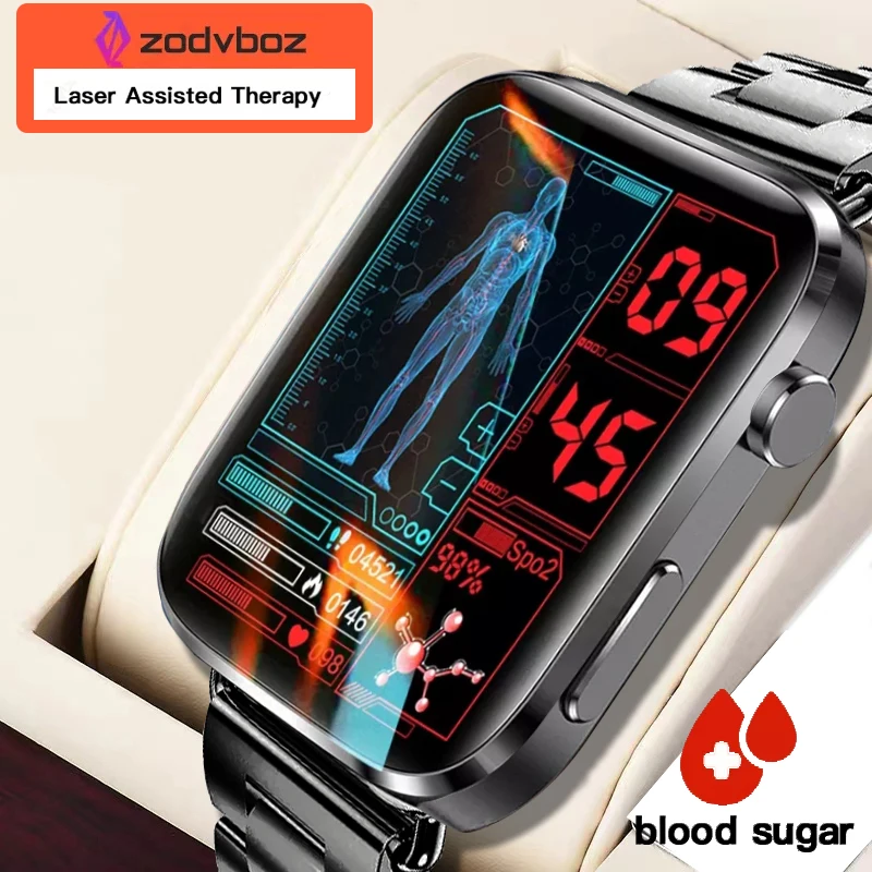 Безболезненные неинвазивные умные часы с измерением уровня сахара в крови для мужчин и женщин, спортивные умные часы с лазерным лечением и ...
