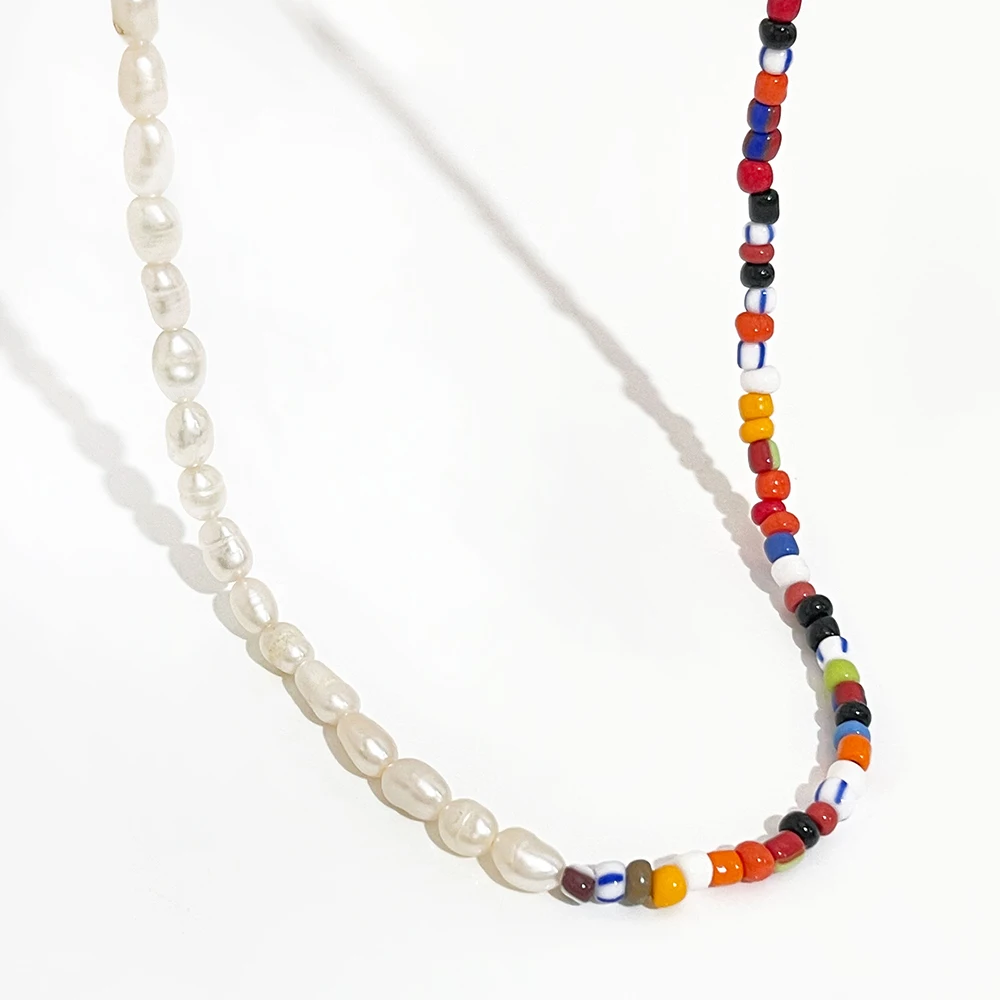 

Peri'sBox Trendy Asymmetric Colorful Acrylic Bead Pearl Choker For Women Boho Freshwater Pearl Toggle Clasp Necklaces