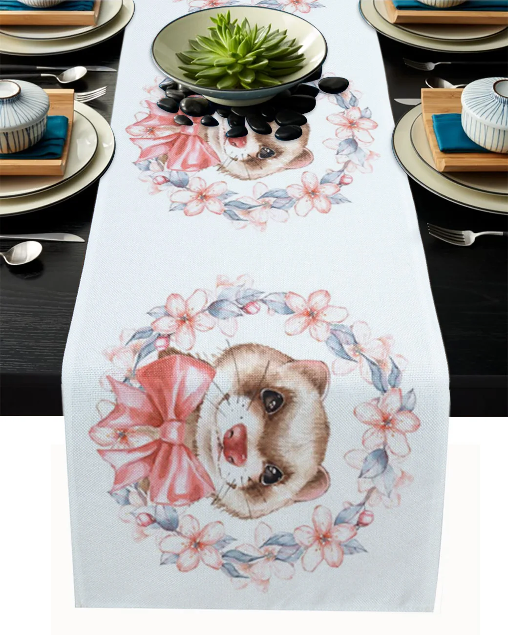 

Ferret Spring Pink Flower Plant Table Runner Table Flag Home Party Decorative Tablecloth Table Runners For Wedding