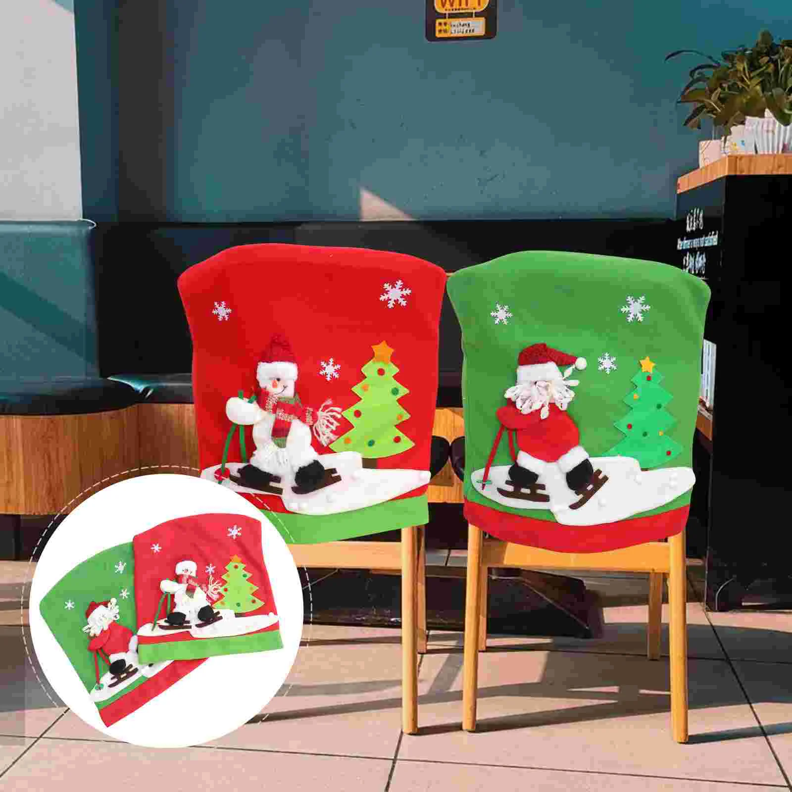 

2pcs Chair Back Cover Christmas Santa Claus and Snowman Pattern Seat Slipcover