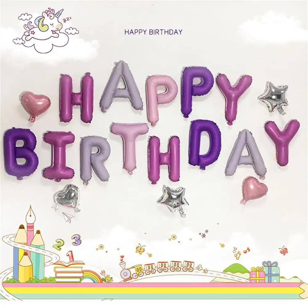 

【 Ready Stock 】16 Pcs/set Happy Birthday Letters Balloon Set Aluminum Film Colorful Children Birthday Balloon