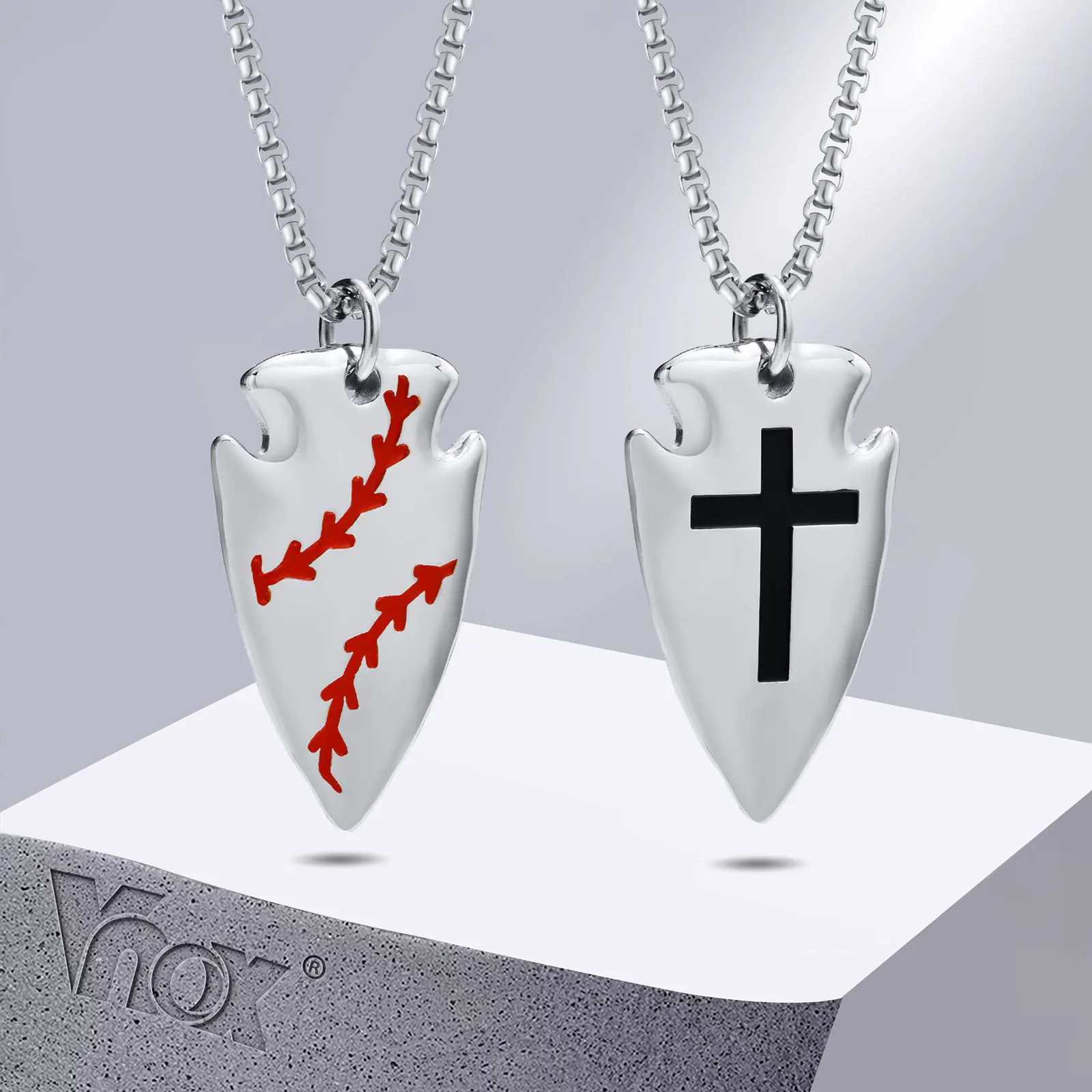 

Vnox Baseball Texture Shield Necklace for Men, Double Sides Wear Cross Pendant, Cool Boy Guard Faith Neck Collar