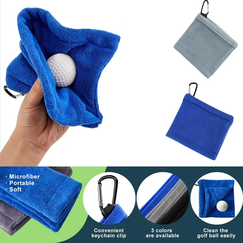 S Cleaning Towel With Carabiner Hook Golf Cart Wipe Cleaner Microfiber Water Absorption Clean Golf Club Head