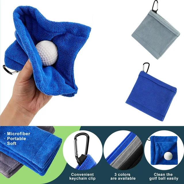 Square Golf Balls Cleaning Towel with Carabiner Hook