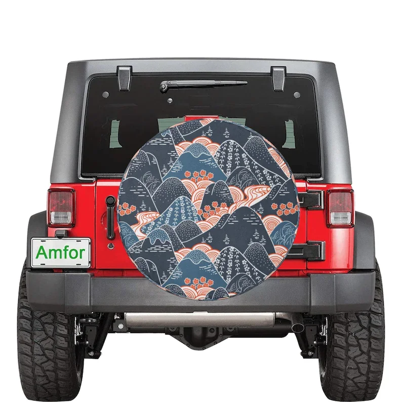 

Blue Spare Tire Cover, Japanese Mountain Vintage Style RV Tire Cover,