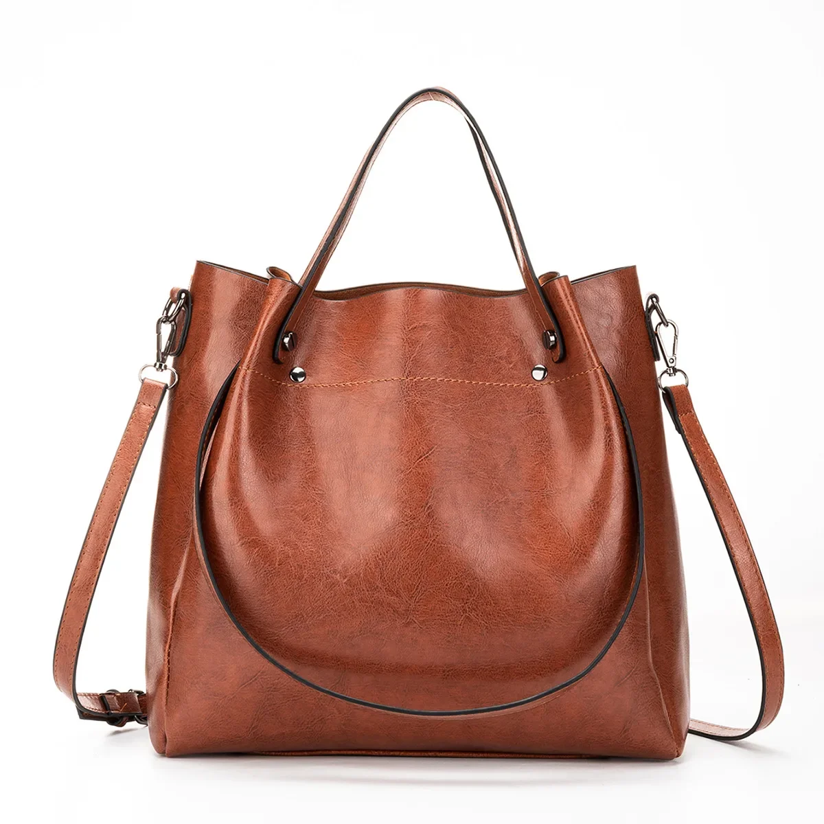

2023 New Crossbody Women's Tote Bag Solid Color Simple PU Oily Leather Women's One Shoulder Bag