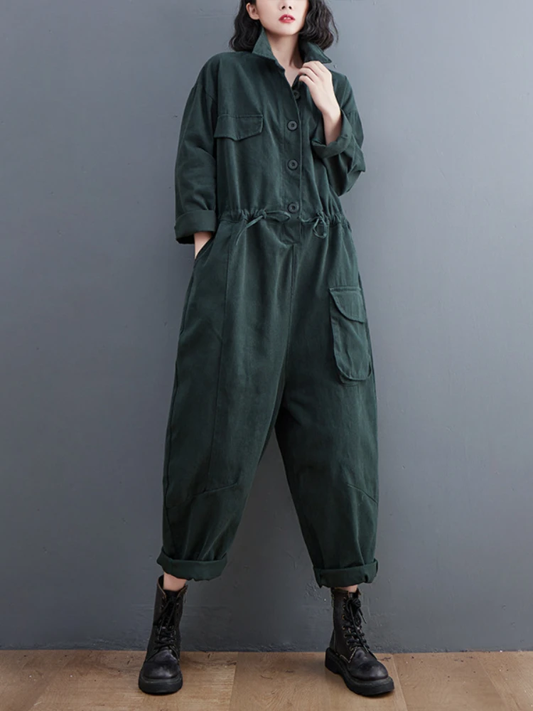 Jumpsuits for Women 2023 Spring and Autumn New Trend One Piece Pants Solid Color Retro Art Versatile Loose Casual Pants