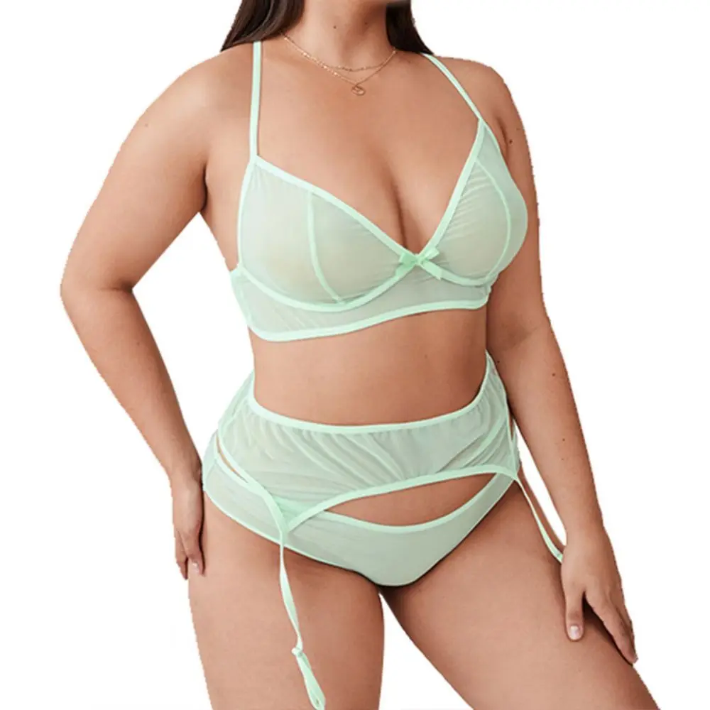 

Сексуальный тонкий прозрачный соблазнительный бюстгальтер, нижнее белье, пояс для чулок, комплект из трех предметов