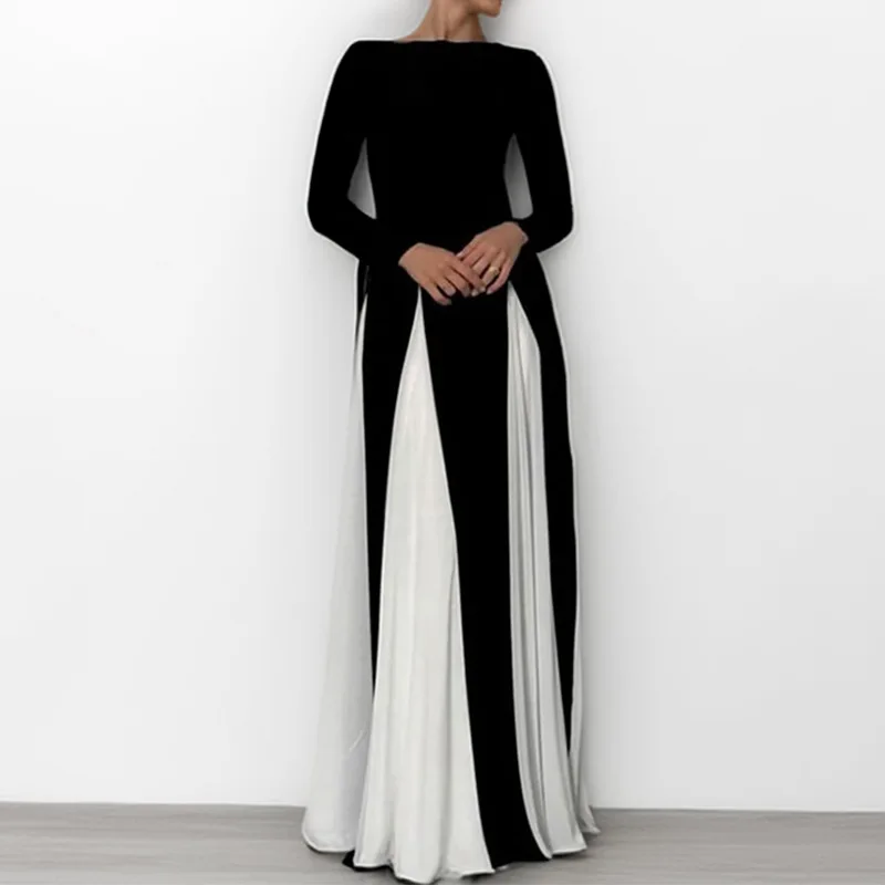 2025Новое женское платье с длинными рукавами цветными блоками INSCasual Свободное