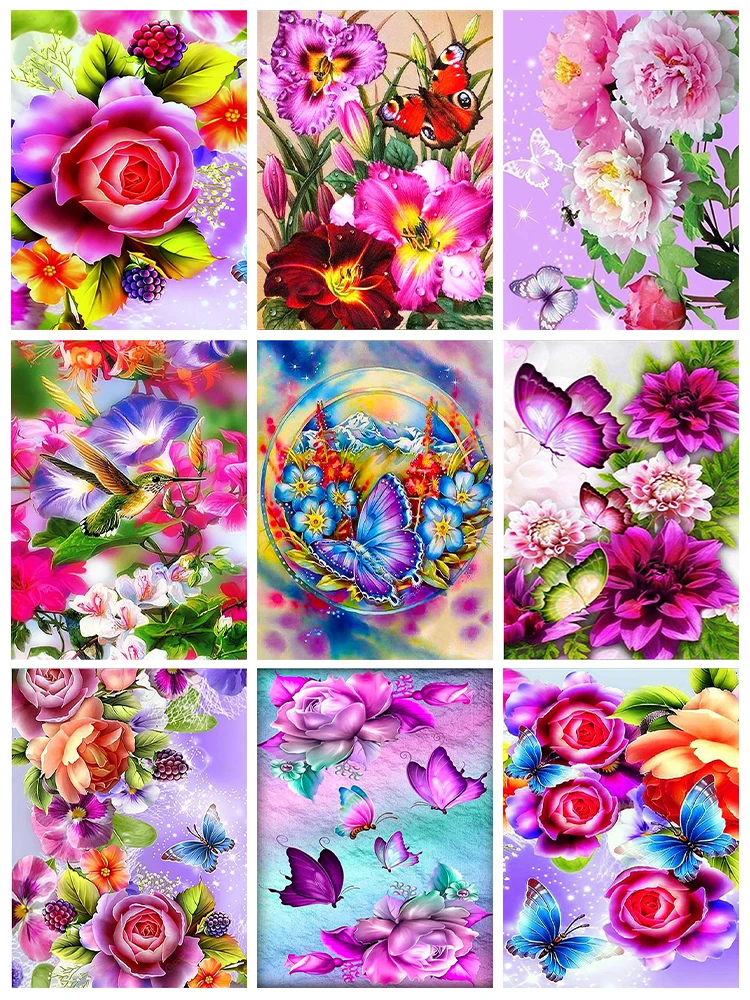 

Flower 5D Diamond Painting Peony Dahlia Butterfly Full Diamond Mosaic Diamond Embroidery Kit DIY Rhinestone Home Art Decoration
