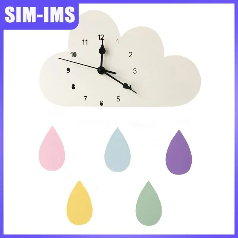 

Cute Cartoon Cloud Shape Raindrop Clock Nordic Style Wooden Mute Wall Clock Durable Living Room Bedroom Kid's Room Decoration