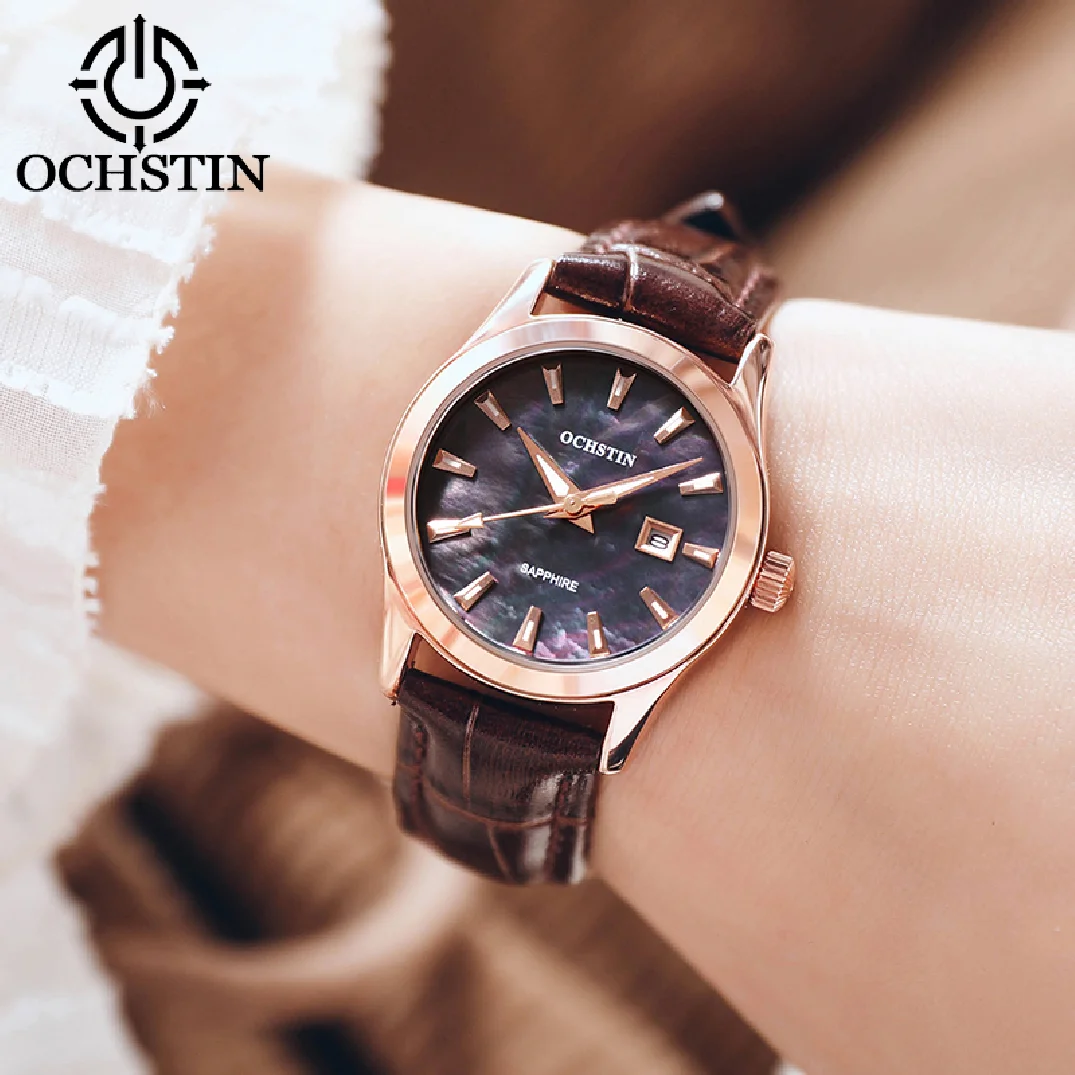 OCHSTIN Women Quartz Watch Spuer Thin 8mm Pearl Shell Dial Watches Luxury Ladies Wristwatch for Girl Gift Clock Relogio Feminino