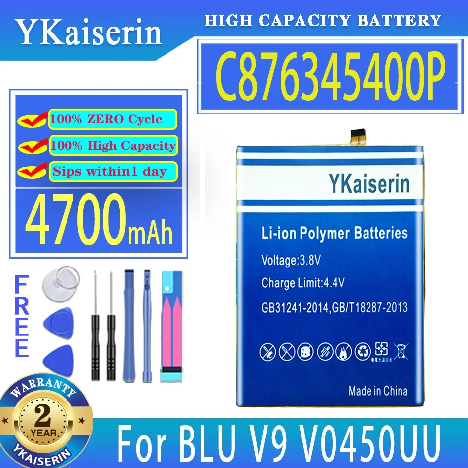 

YKaiserin Battery C876345400P 4700mAh For BLU V9 V0450UU Bateria