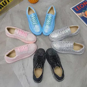 New Brand Women Fashion Casual Glitter Platform Sneakers Women Bling Lace-Up Vulcanized Shoes Fashio