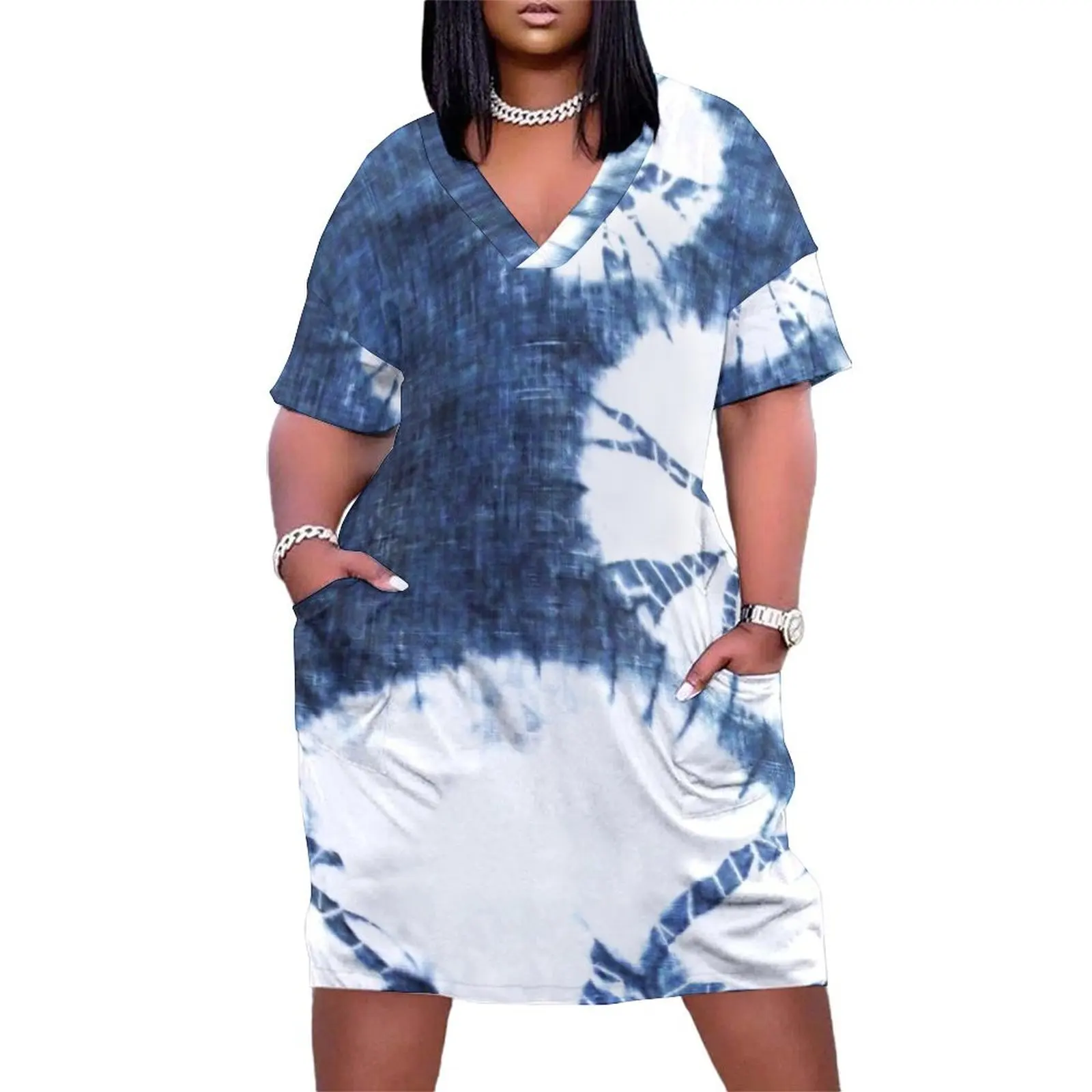 Свободное карманное платье Shibori Indigo Circles Одежда летние платья