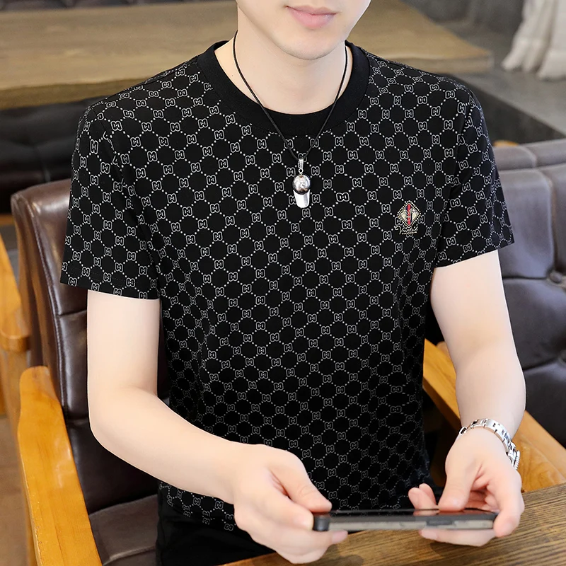 Men's Short sleeve T-shirt Korean Sle Trendy 2024 New round Neck Ice Silk Half Sleeve Casual Summer Top