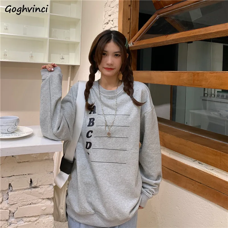 

Sweatshirts Women Print Casual Cozy Harajuku Simple Chic Vintage O-neck Streetwear Loose All Match Femme Spring Clothes Daily