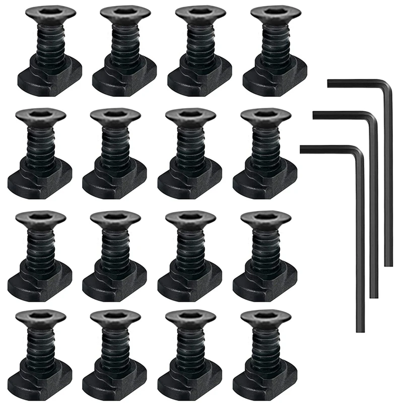 

16Piece M 4 T-Nut Metric Camming Screw Black Compatible With Standard Rail Systems, With Thread Screws