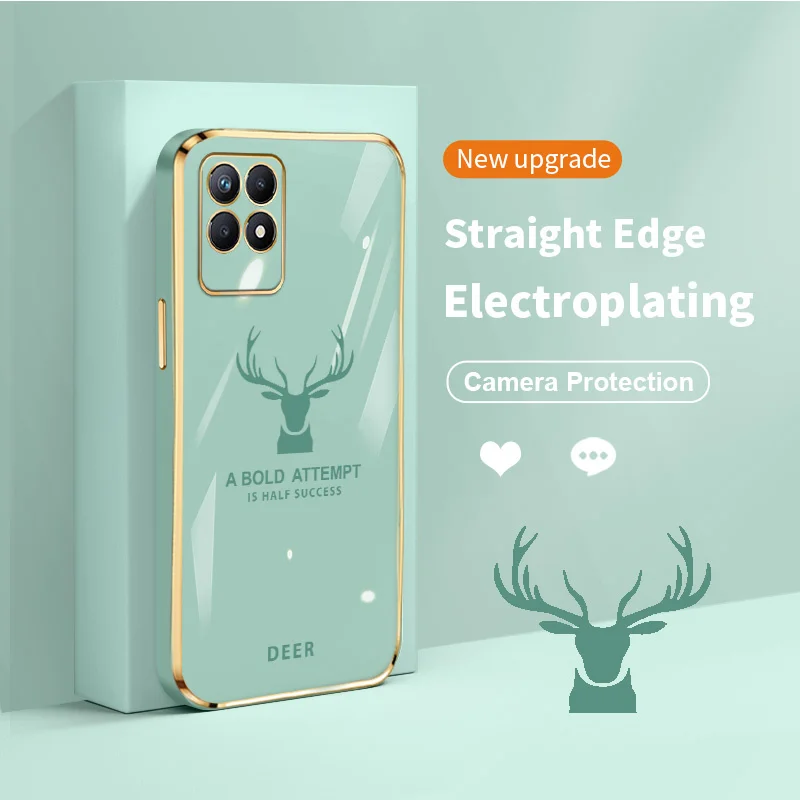 

Deer Electroplating Case for Realme 8i Narzo 50 4G 9i 5G Pro V25 Q5 9 4G Pro Plus All Coverage Camera Protective Cover