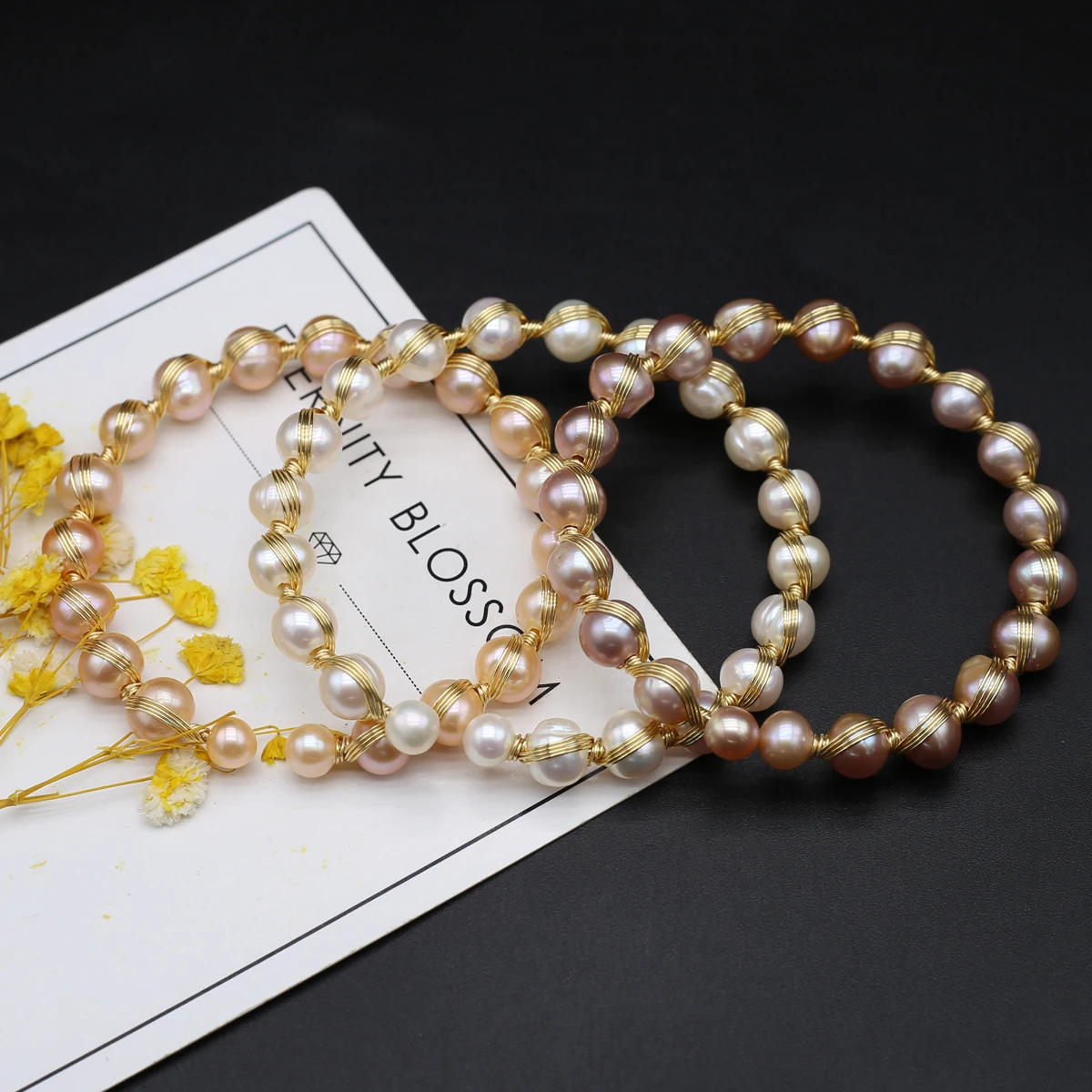 

18cm Natural Pearl Beads Bracelet Round Shape Winding Golden Color Natural Freshwater Pearl Bracelet for Women Jewerly Gift