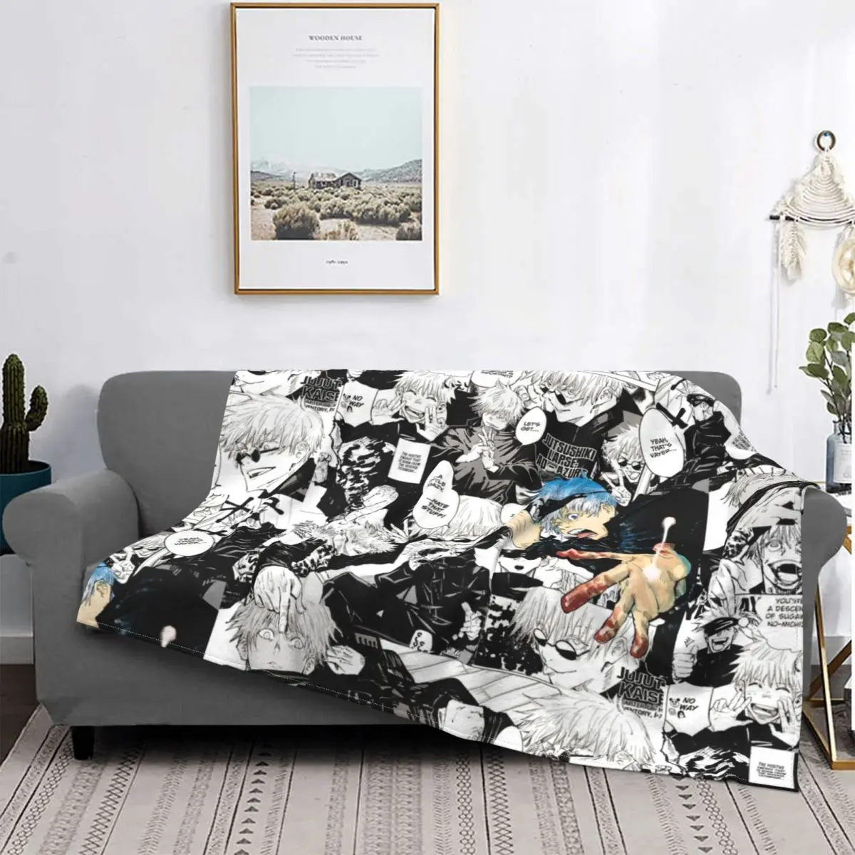 

Gojo Satoru Jujutsu Kaisen Manga Collage Blanket Flannel Lightweight Throw Blanket for Bed Car Bedspread