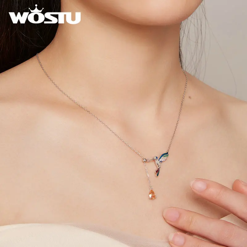 WOSTU оригинальный 925 стерлингового серебра Колье Колибри Регулируемая цепь для