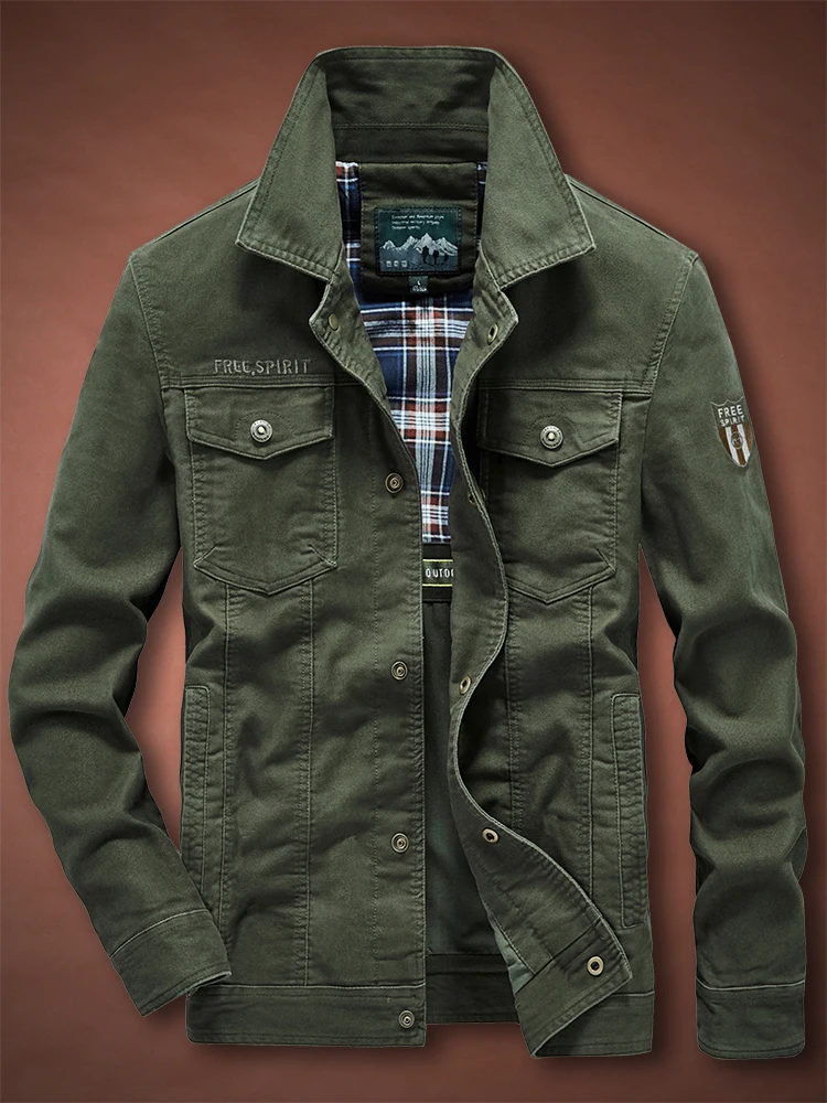 Мужская осенняя куртка свободная среднего возраста много сумок карго с