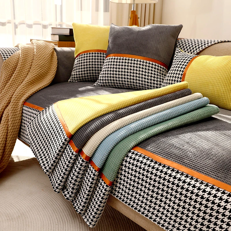 

Fashion Plush Solid Color Sofa Cushions Non-slip Cushion L-shaped Corner Backrest Armrest Towel Couch Recliner Cover Living Room