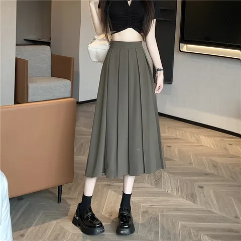 Повседневные однотонные тонкие длинные юбки со складками, милая корейская мода, весенние юбки в японском стиле, новая женская одежда