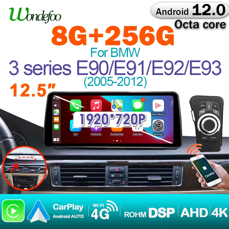Автомагнитола Wondefoo на Android 12 Carplay 8G 256G для BMW 3 серии E90 E91 E92 E93 2005-2012 с 10 25 дюймовым IPS