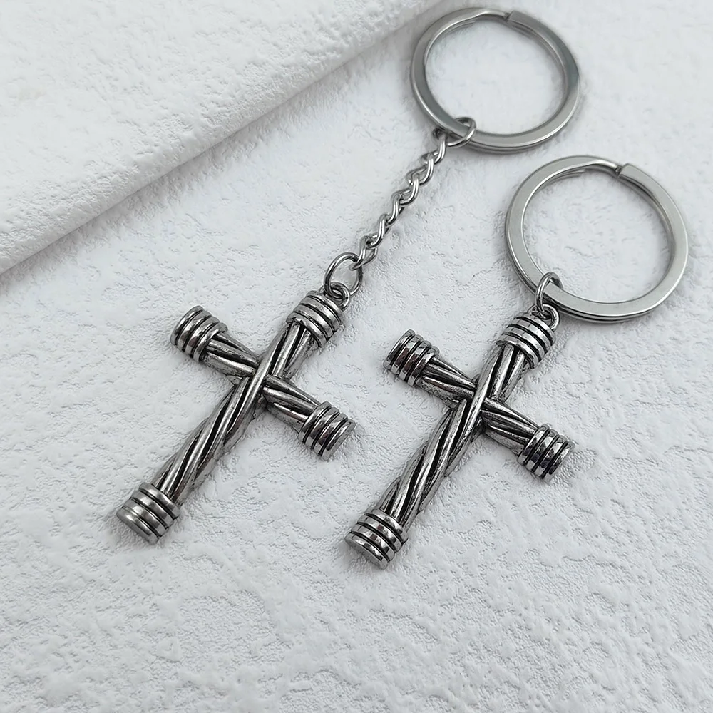 

Men's Alloy Keychain Cross Twist Wrapped Metal Key Chain Religious Jewelry Accessories Best Gifts for Boyfriend Direct Sales