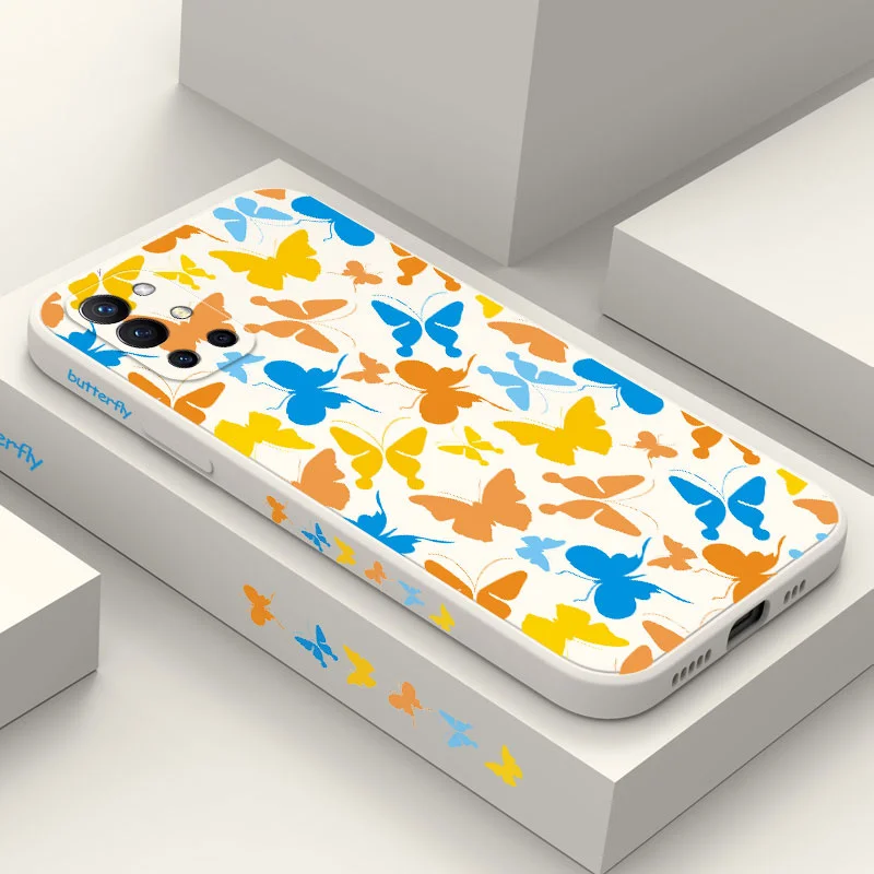 

Pure Color Butterfly Phone Case For Oneplus 9R 9RT 9 8T 8 7 7T Pro 5G Liquid Silicone Cover