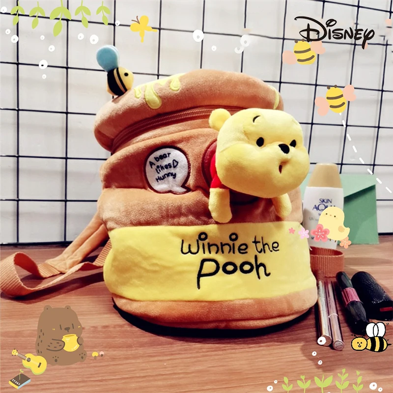2022 Disney Cartoon Popular Creative Winnie The Pooh Honey Pot Bucket Backpack Storage Bag Plush Toys Kawaii Bear Children Gifts