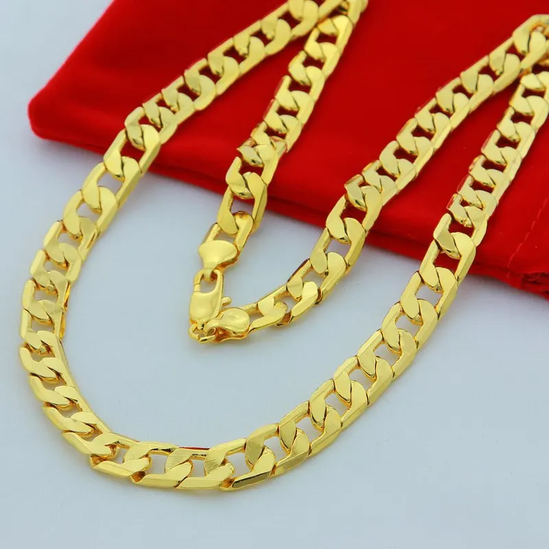 

24K Gold Necklace One Side Men's Hip Hop Necklace 20''22''24''26''28''30''