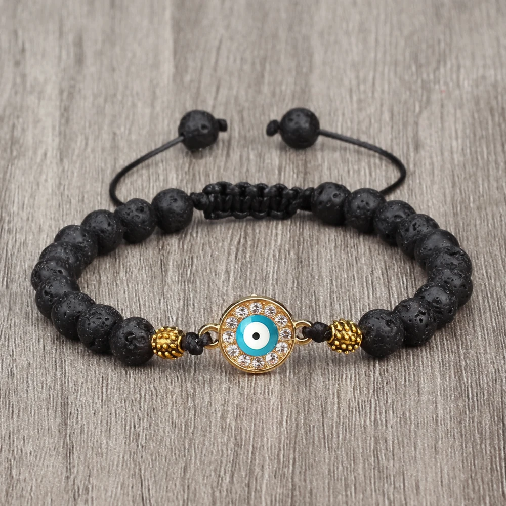 

Плетеные Браслеты Lucky Турецкий Дурной глаз, 6 мм, из натурального вулканического камня, женский и мужской браслет с подвесками, Дружеские Подарки