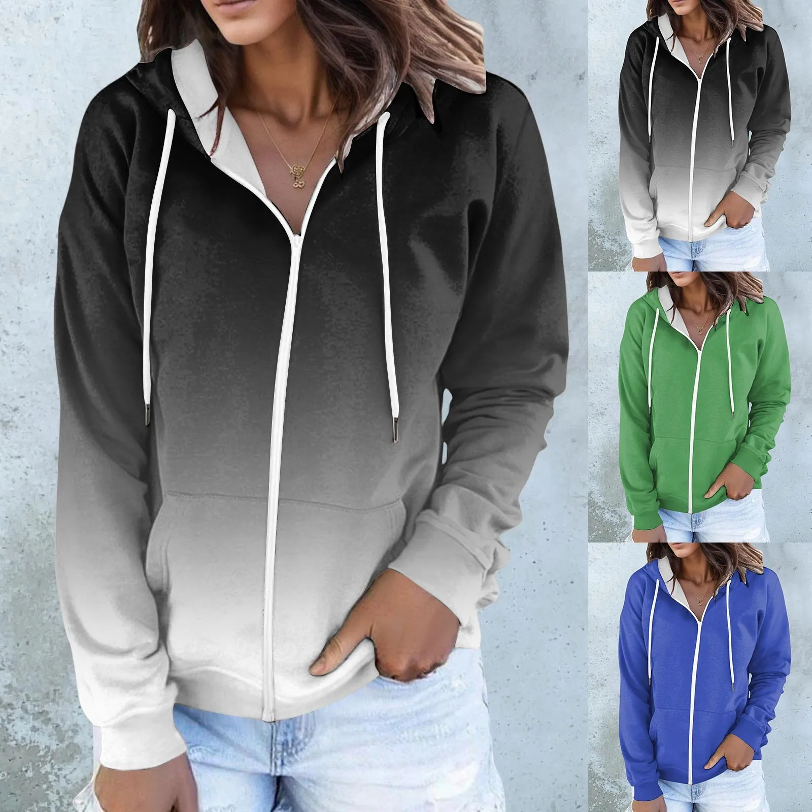 

Женский Длинный свитшот с круглым вырезом, на молнии